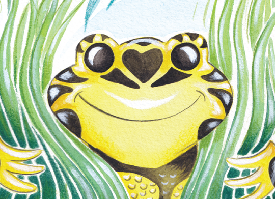 An illustration of Gyack, the Southern Corroboree Frog.