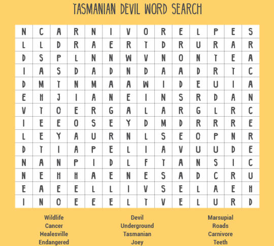 image of Tasmanian Devil word search
