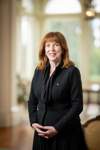 Her Excellency Professor the Honourable Margaret Gardner AC, Governor of Victoria, smiling at camera.