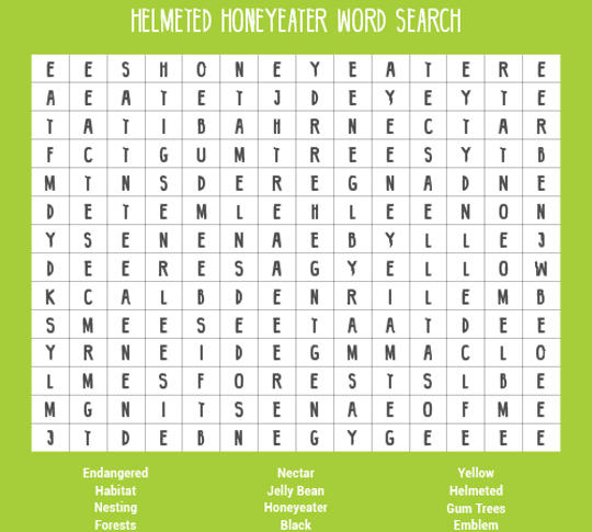 image of Helmeted Honeyeater word search