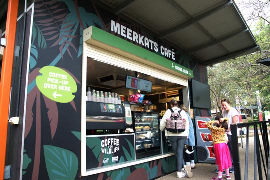 View of the Meerkats Café, with four guests waiting to order.